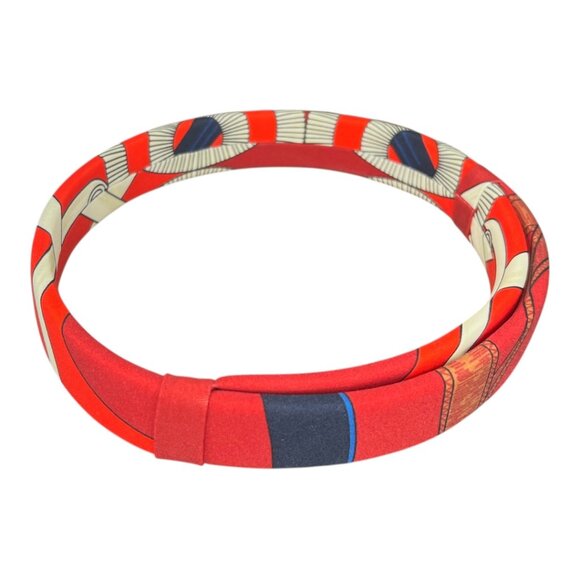 HERMES Headband Made in France One Size Fits All Hairband Wine Red White Navy